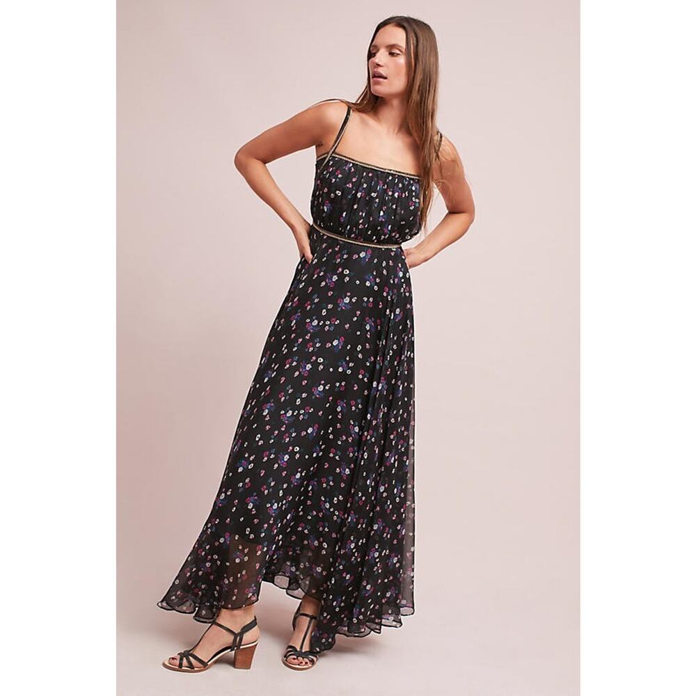 NWT Anthropologie Pomona Floral Maxi Dress Black Beaded Detail $228 Sz 4
